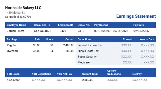 Horizontal Blue pay stub template